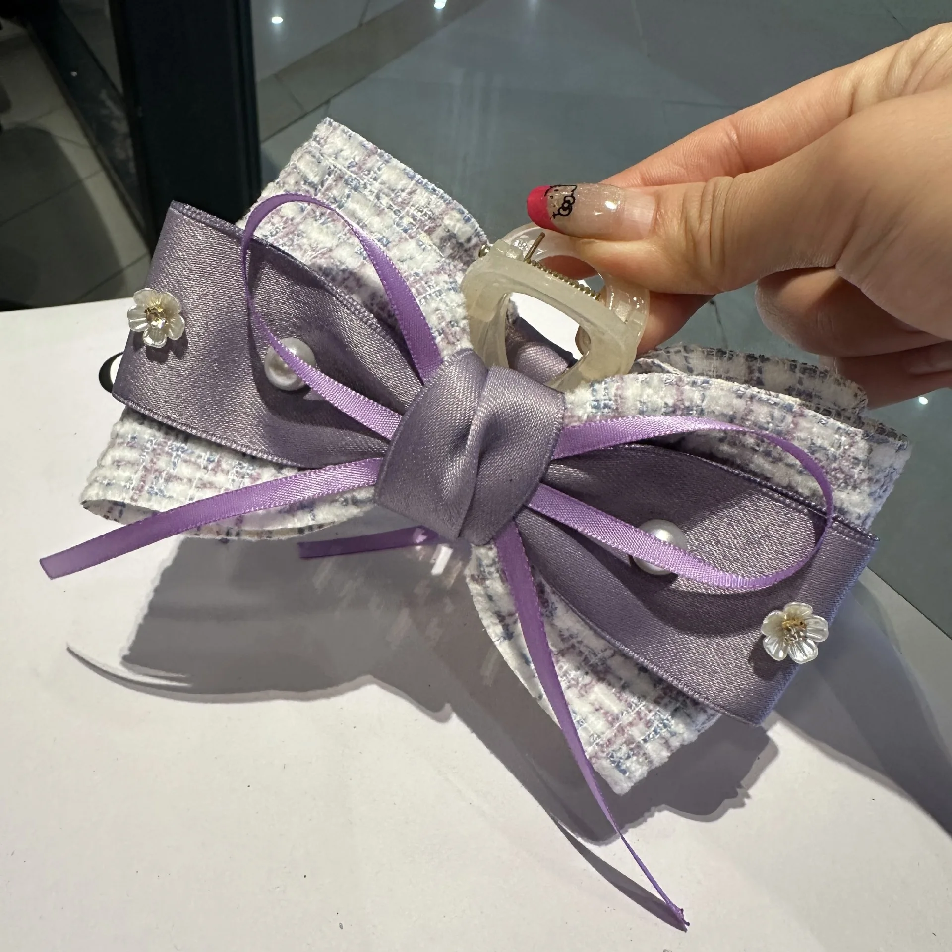 Koreanische Haarschmuck High-End-Stoff Plaid Bogen kleine Blume Clip süße und süße Mädchen Kopf bedeckung Geschenk – Detail 7