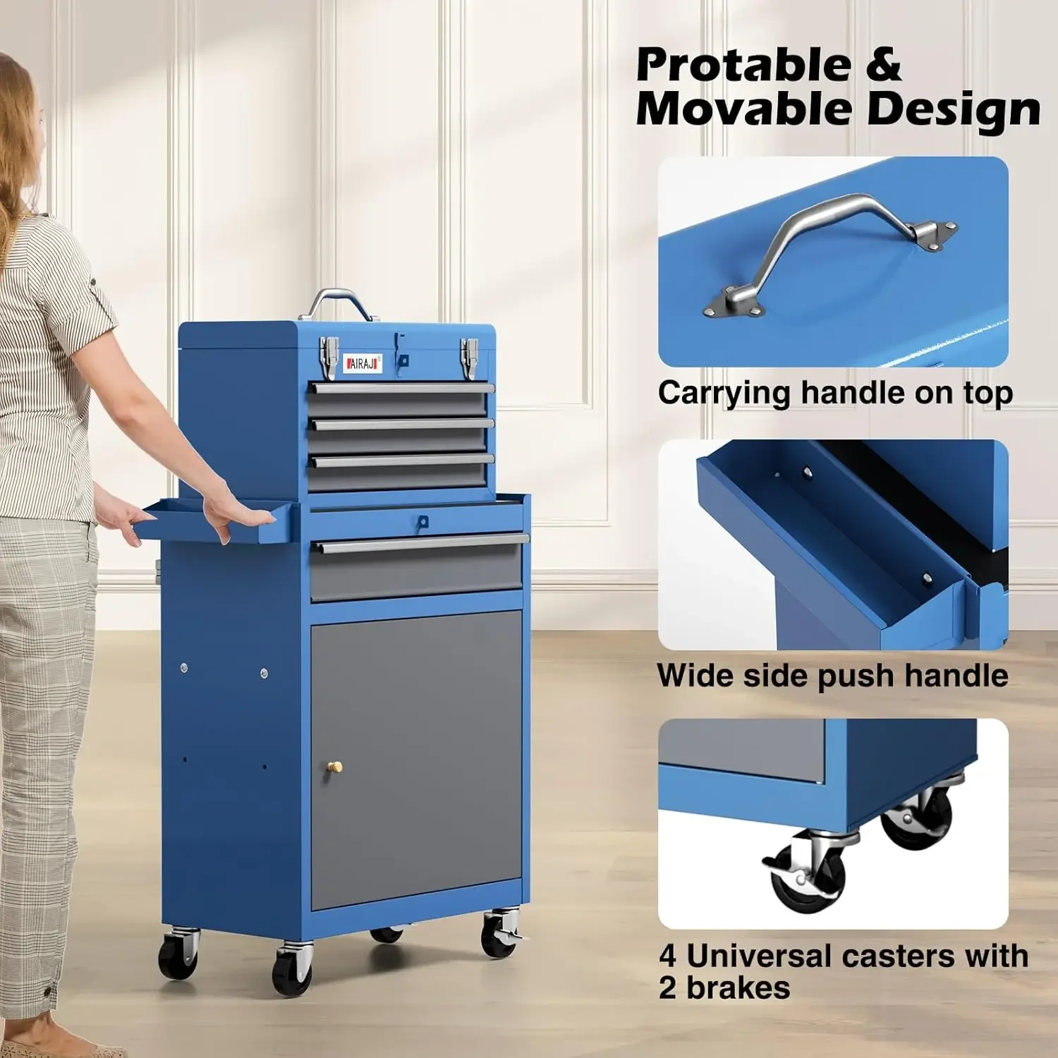 Professional 4-Drawer Rolling Tool Box with Wheels - Portable Tool Chest for Garage Mechanics, Tool Chest for Repair Shop 5