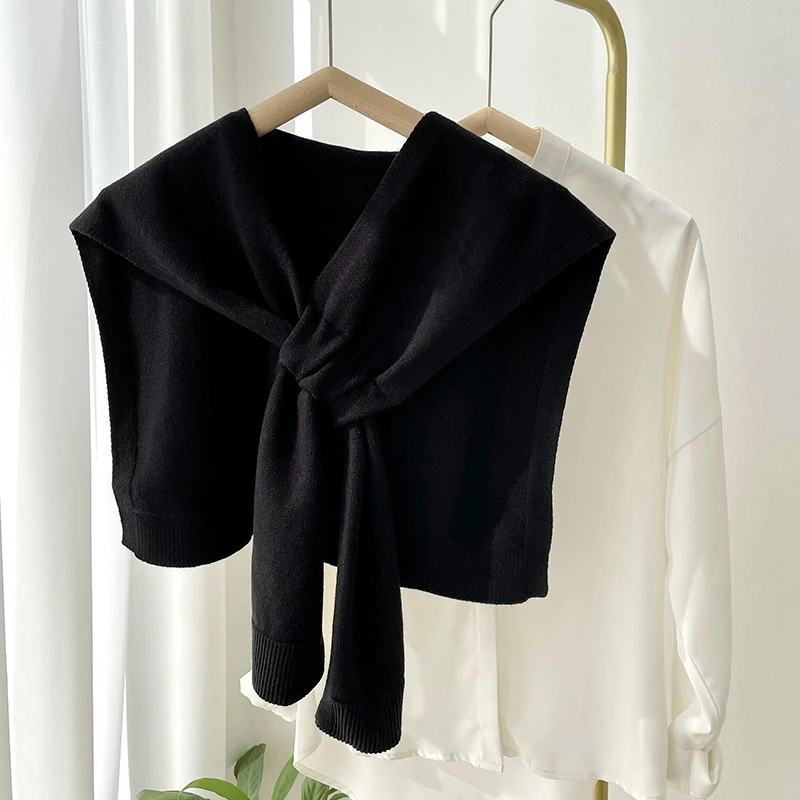 Korean Neck Guard Scarve Woman Knitted Warm Shawl Winter Wool Blouse Shoulders Fake Collar Cape Knotted Scarf