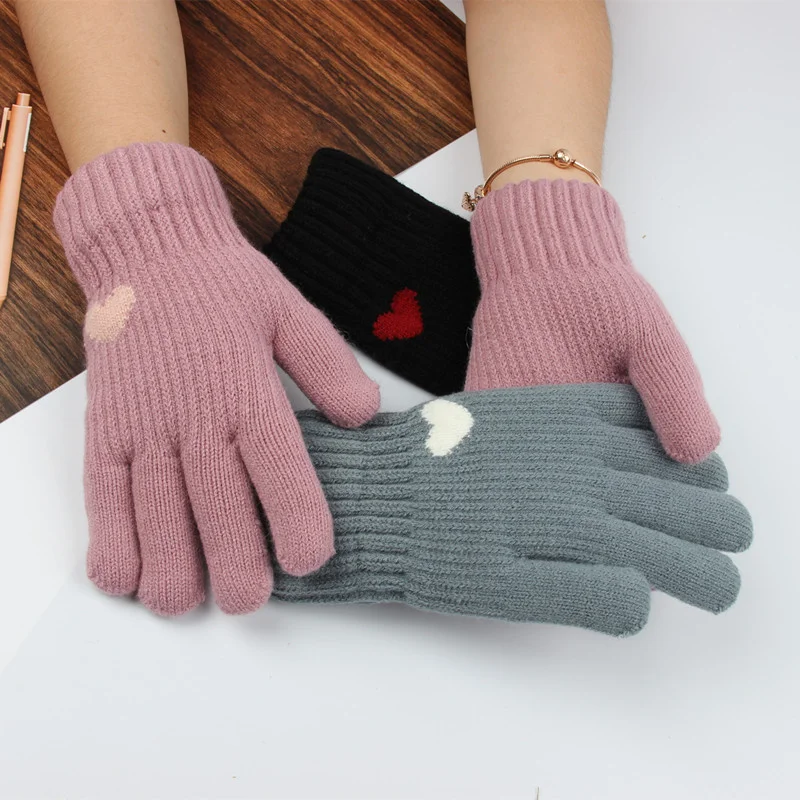 

Female Winter Warm Knitted Full Finger Gloves Men Solid Woolen Touch Screen Mittens Women Thick Warm Cycling Driving Gloves