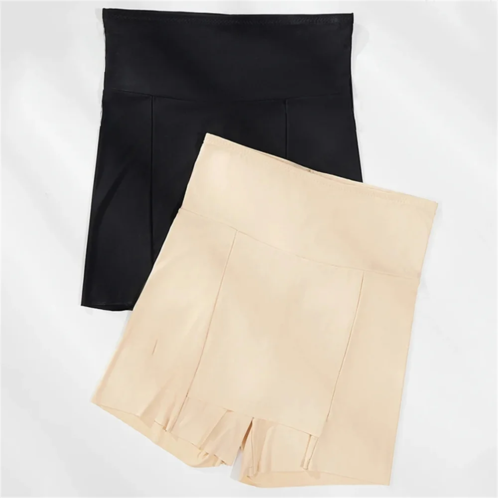 High Waist Shorts Women High Waisted Ice Silk Shorts Seamless Molded Abdominal Control Double Layered Under The Skirt Safety Boxing