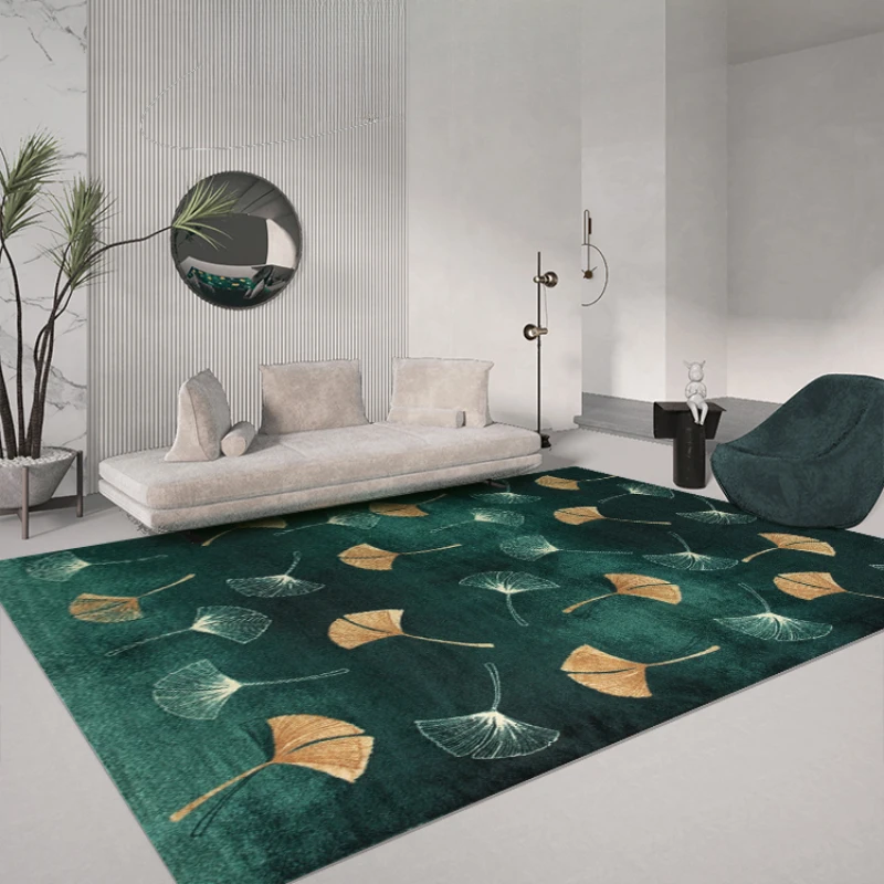 Light luxury green carpet, postmodern minimalist art, Instagram style bedroom, living room