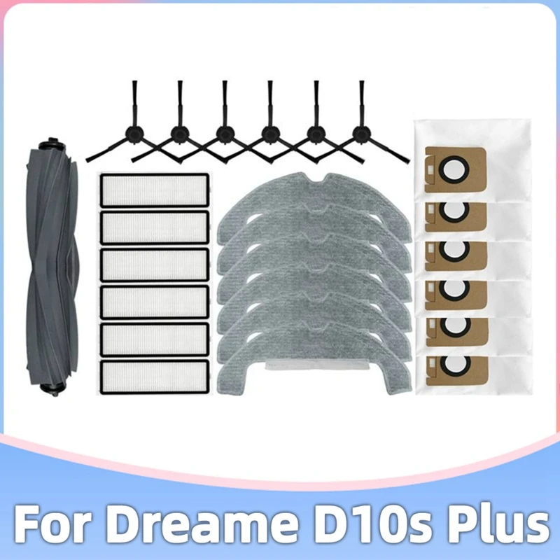 

25Pcs Parts For Dreame D10S Plus / RLS6AD Vacuum Rubber Roller Side Brush Hepa Filter Mop Cloth Dust Bag