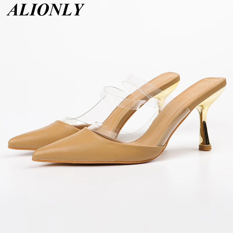 

Мюли женские прозрачные на высоком каблуке, заостренный носок, туфли-лодочки, сланцы, летняя обувь, пикантные тапочки, 2023