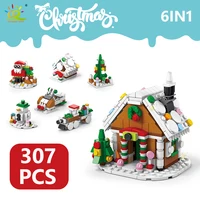 HUIQIBAO 6IN1 Christmas Elk Deer Santa Claus Building Blocks City Snow House Xmas Tree Bricks Set Toys for Children Kids Gift 3