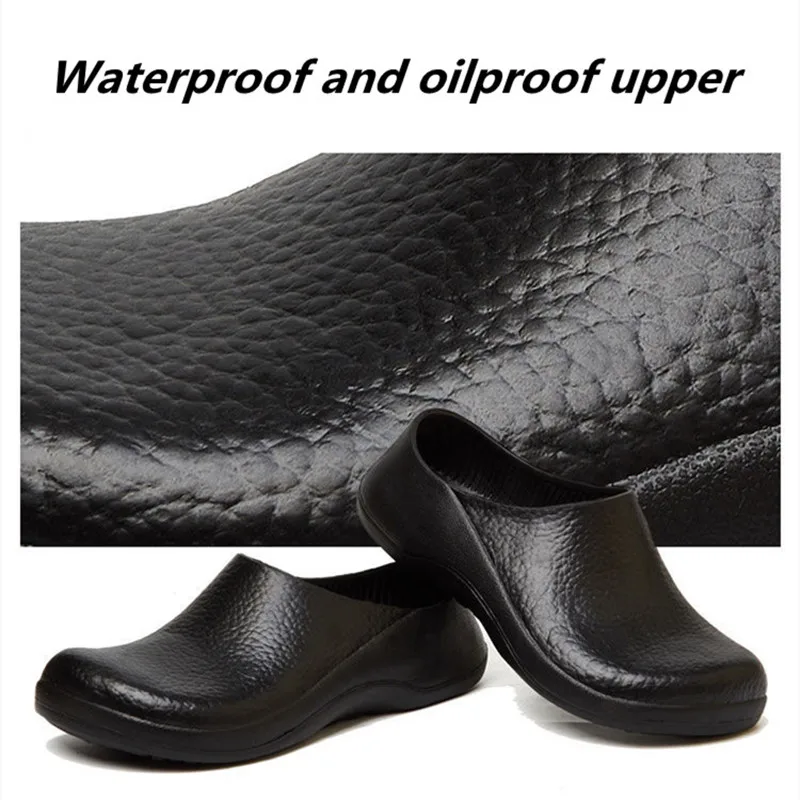 STRONGSHEN Men Waterproof Oilproof Chef Shoes Hotel Kitchen Anti-Slip Work Shoes Restaurant EVA Garden Clogs Working Flat Shoes 3