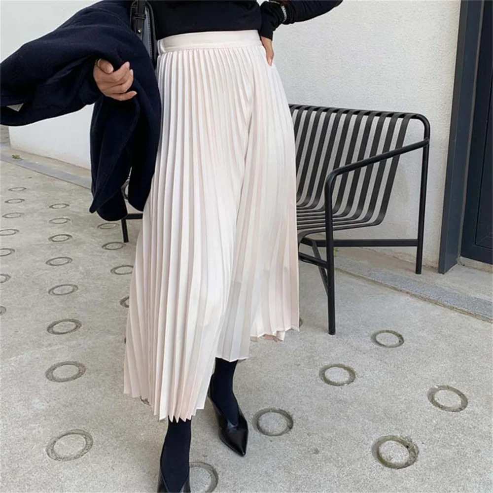 Hzirip Stylish Hot OL Femme Prom High Waist Pleated Skirts A-Line Autumn 2021 New Streetwear All Match Elegant Women Skirt sequin skirt Skirts