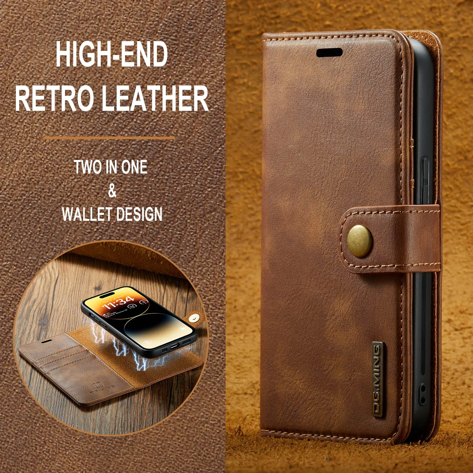 Versatile Detachable Leather Wallet Case with Magnetic Card Holder