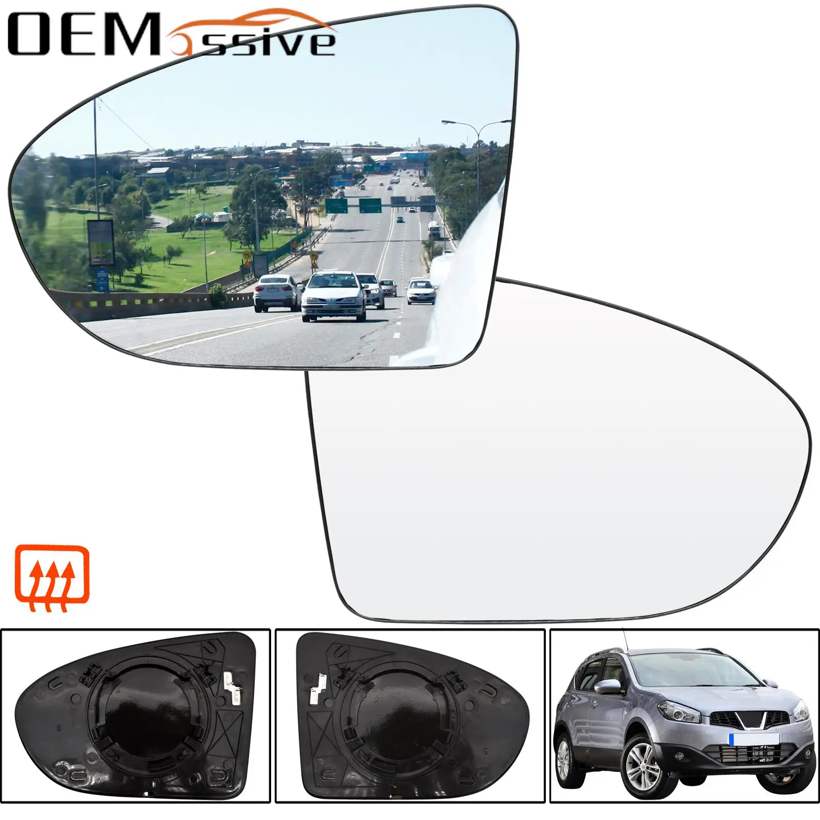 

For Nissan Qashqai +2 / Dualis J10 Dci 2007 - 2014 Driver Passenger Door Side Wing Mirror Glass Heated With Clip Spherical Lens