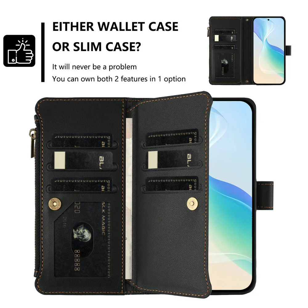 9-Card Zipper Leather Wallet Phone Case, Enhanced Protection and Style