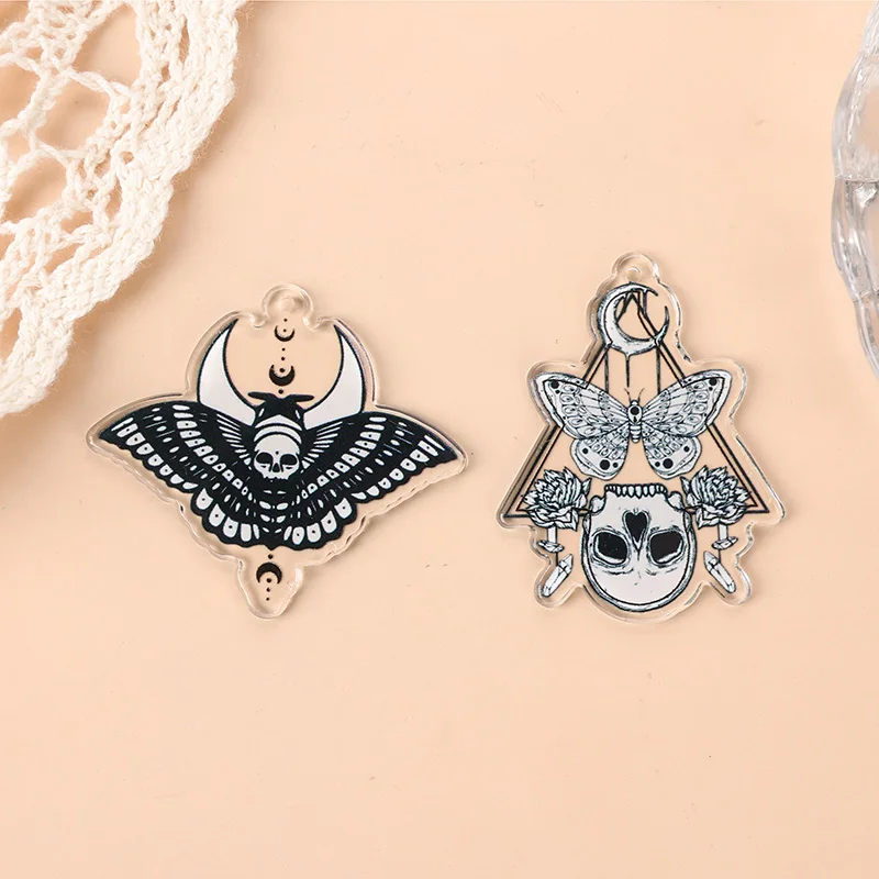 8Pcs Halloween Charms Creative Acrylic Skull Butterfly Moth Pendant Jewelry Findings For Necklace Diy Making