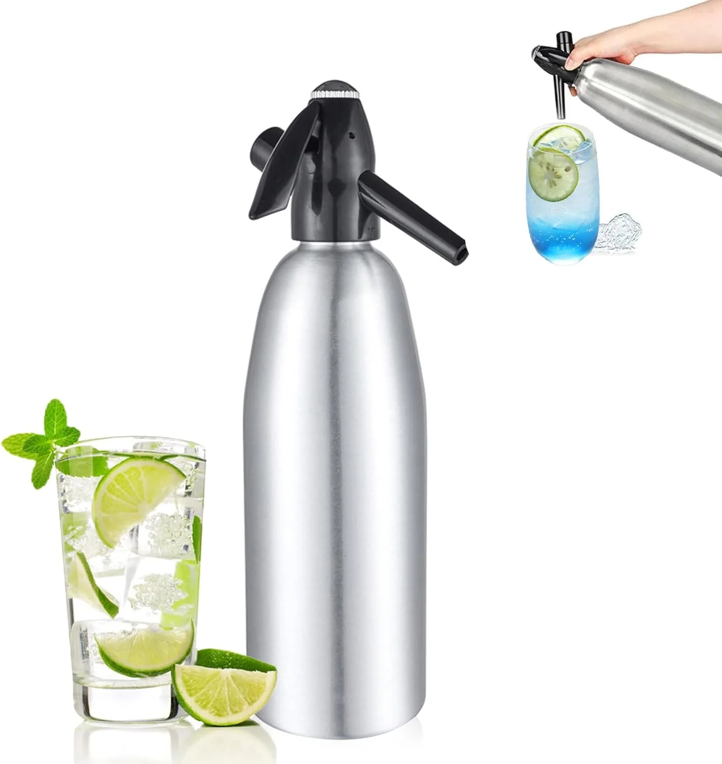 1ltr Soda Siphon Make Sparkling Water for Mojitos Gin Fizz Cocktails and Wine Spritzers sparkling water maker