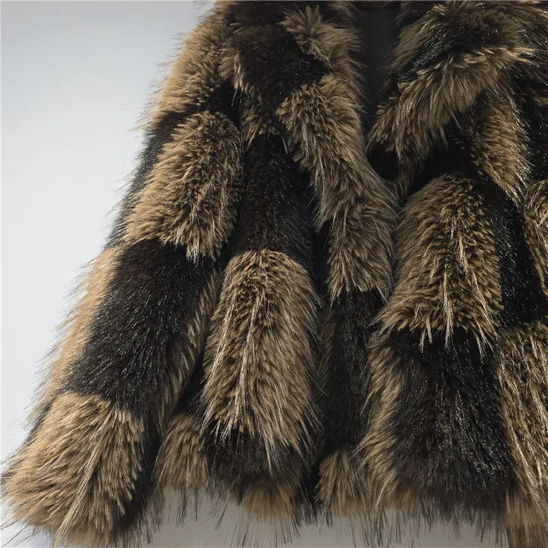 DEAT Women 2026 Winter Patchwork Design Contrast Color Plaid Jackets Women Faux Fur Thickened Warm Hidden Button Coat 11C573
