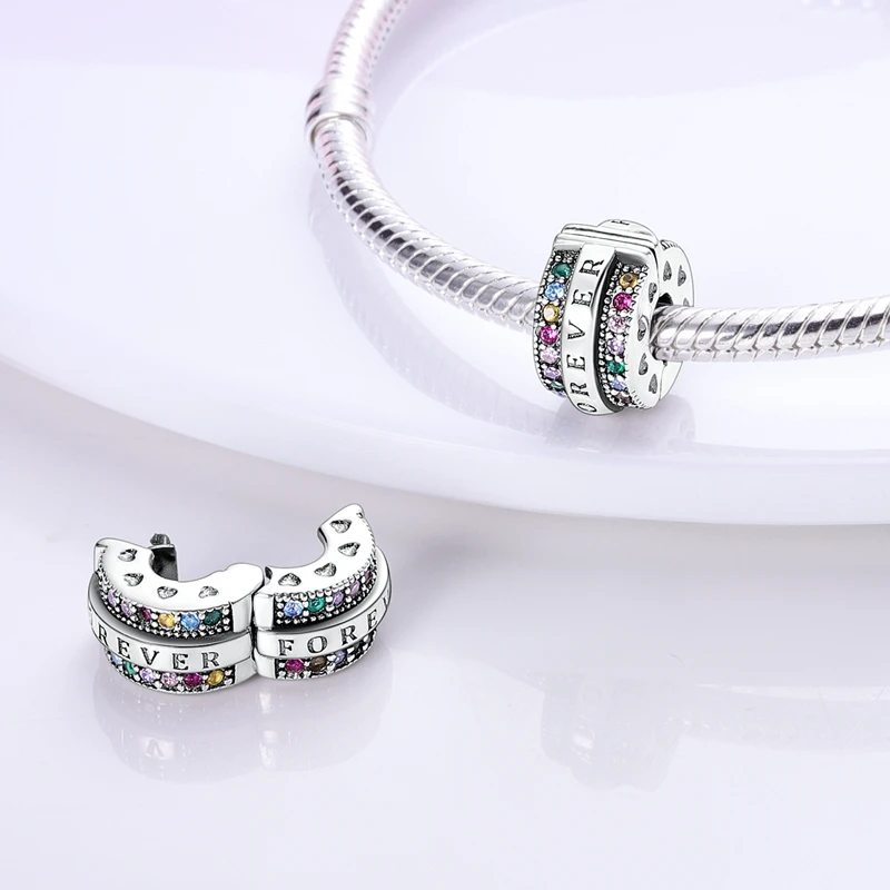 925 Silver Clip Charms Fit Original Pan Bracelet DIY Pave CZ Star Moon Clasp Stopper Bead