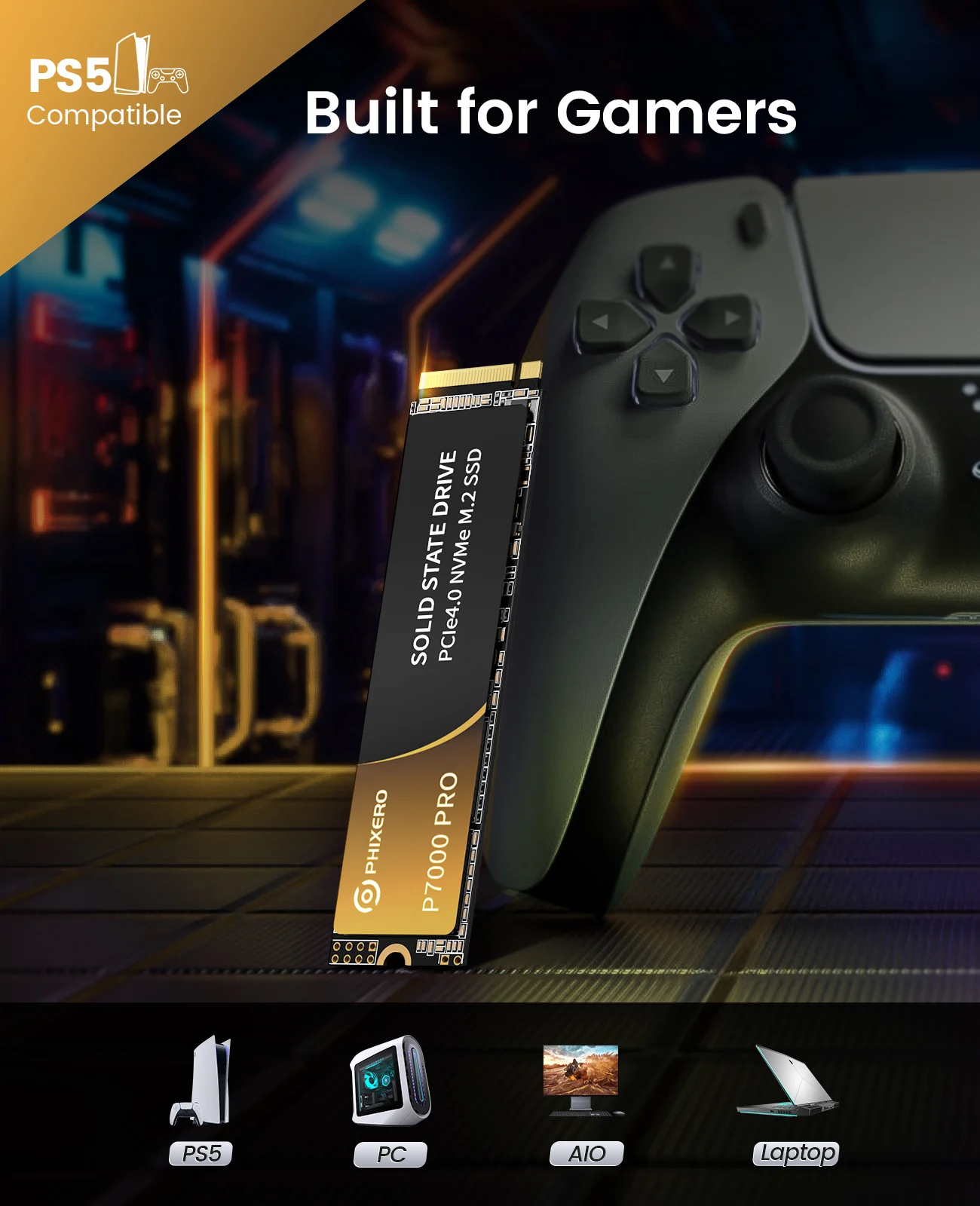 PHIXERO [P7000 PRO] Solid State Drive PCIe4.0 NVMe M.2 SSD 512GB
