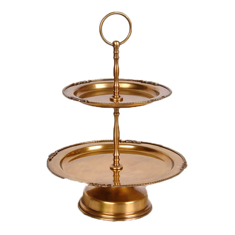 

Tea Table Fruit Plate Brass Double Deck Fruit Plate Household Candy Snack Snack Storage Tray Dessert Stand