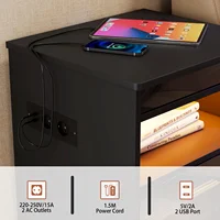 Деревянная прикроватная тумбочка с 2 ящиками/розетками 2 переменного тока/2 USB/открытая полка/0,4 м световая полоса для спальни, гостиной, вилка европейского стандарта — изображение 4