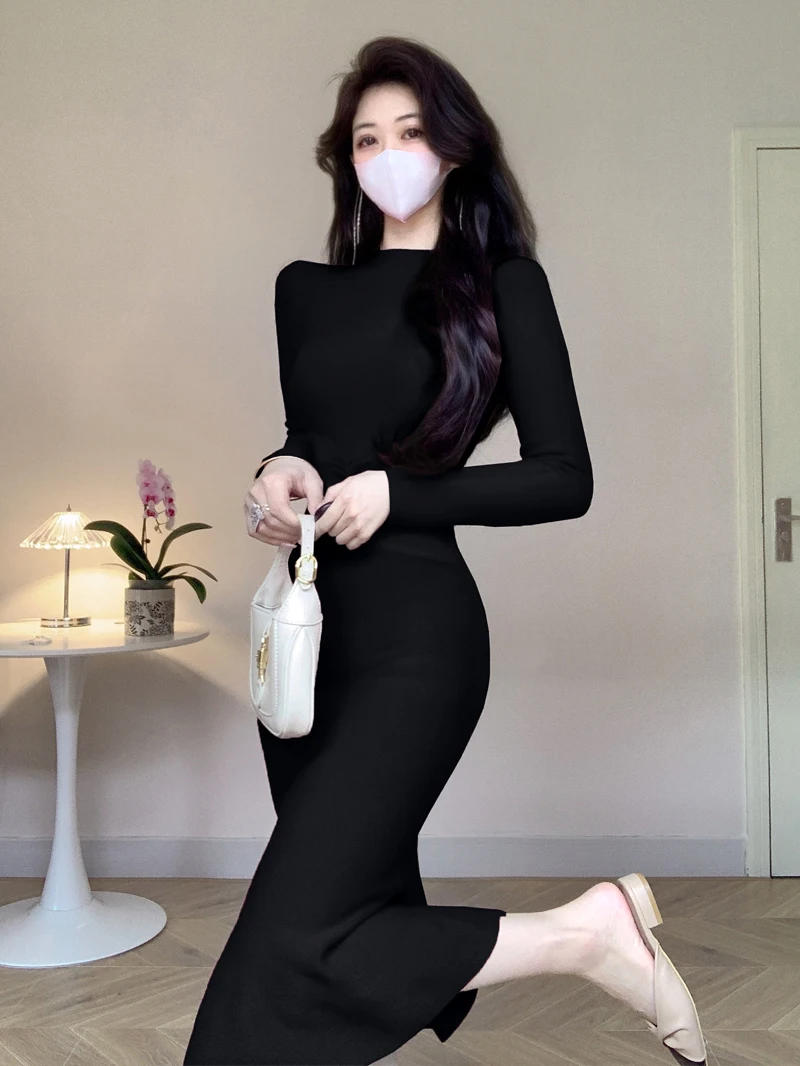 

Elegant Slim-fit Fishtail Knitted Dress Women's Autumn and Winter Inner Sweater Dress 2023 fashion women's Clothing