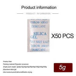 Multi-Pack Non-Toxic Silica Gel Moisture Absorber Bags (5g X 50 bag)