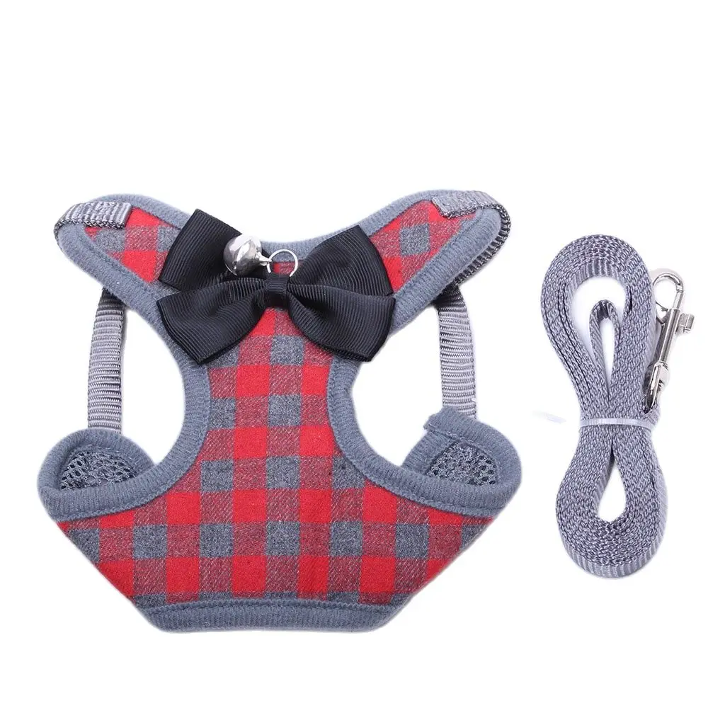 Dog Cat Plaid & Bow Control Harness & Guinzaglio Pet Puppy Harness Soft Mesh Walk Collar 2 Colori 3 Taglie