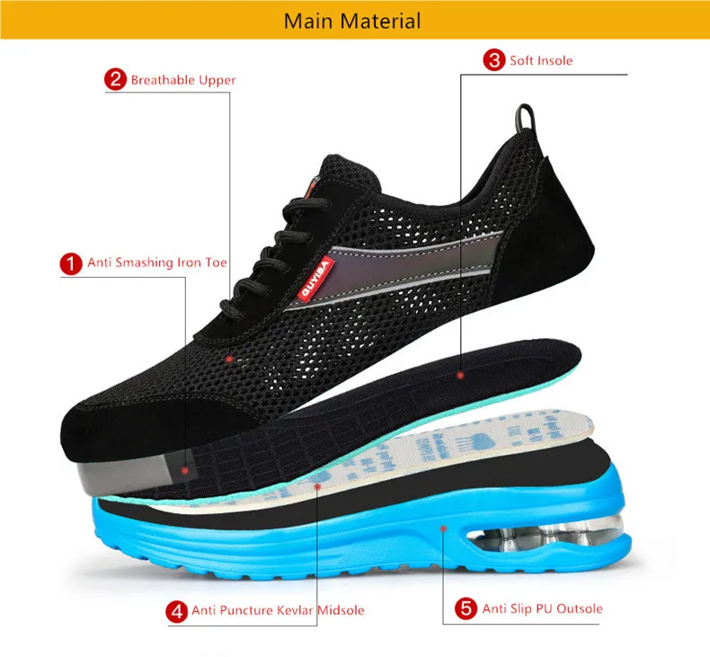 Zapatos De Seguridad Para Hombre, Botas De Trabajo Con Punta De Acero, Zapatillas Protectoras Con Cojín De Aire A Prueba De Perforacion, Zapatos De Trabajo Ligeros, Color Negro, Talla 40-48