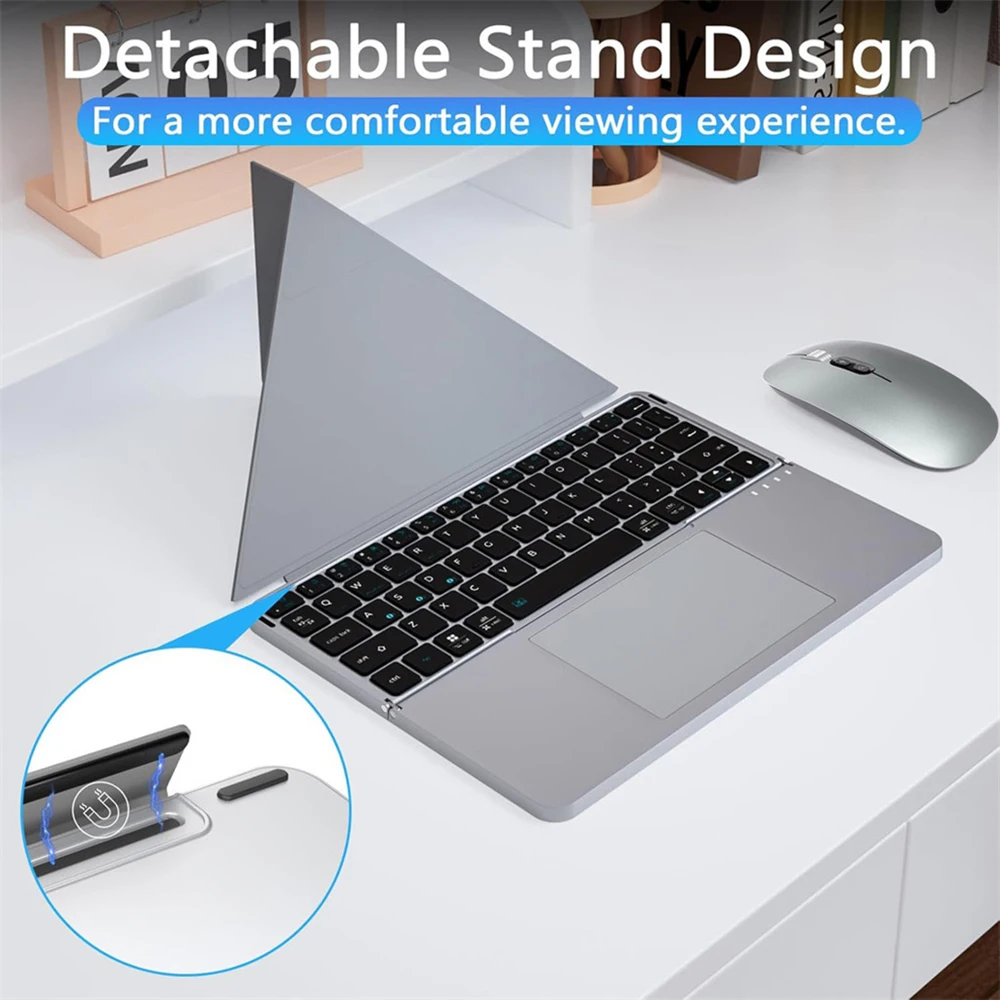 JOMAA Ensemble clavier et souris sans fil pliables Bluetooth avec support et fonction vocale intelligente._voghion.com