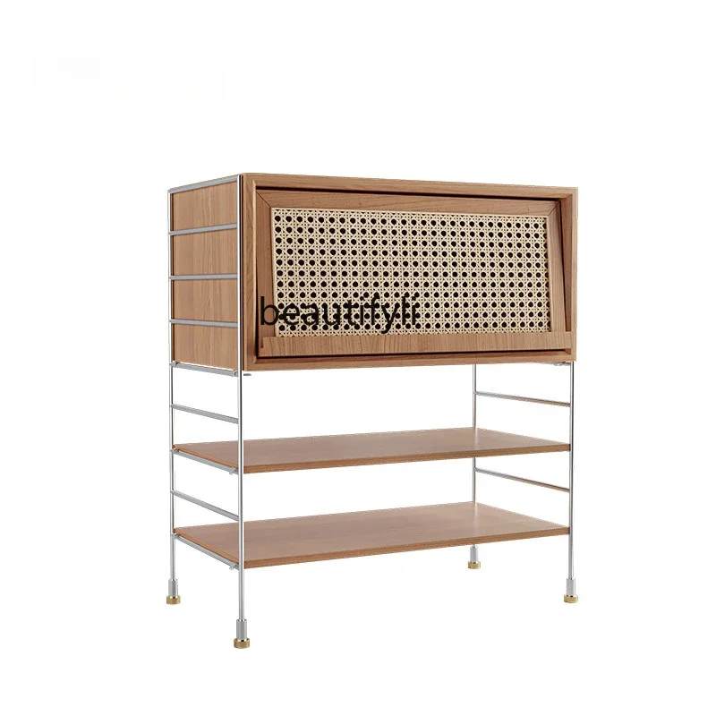 

Nordic Solid Wood Bookcase Magazine Cabinet B & B Rattan TV Sofa Side Cabinet Multi-Function Locker