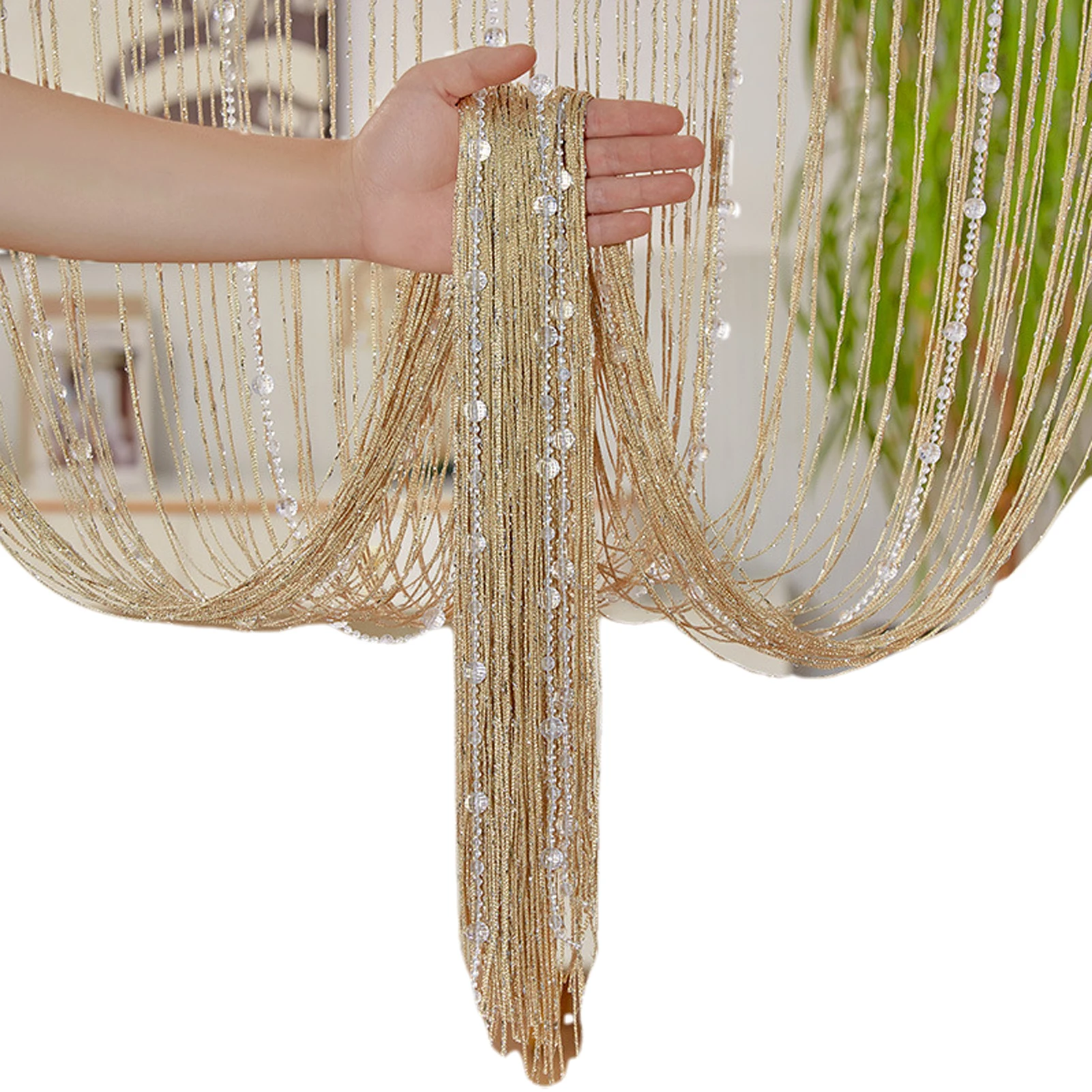 Crystal Bead Curtain - Elegant Beaded String Door Curtain with Shiny Tassels