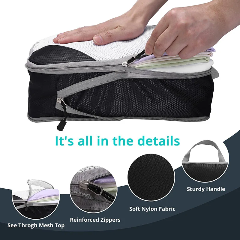 Travel Portable Luggage Organizer Storage Bags Compression Packing Cubes  Shoes Bags With Mesh Lightweigh Foldable Handbag Pouch