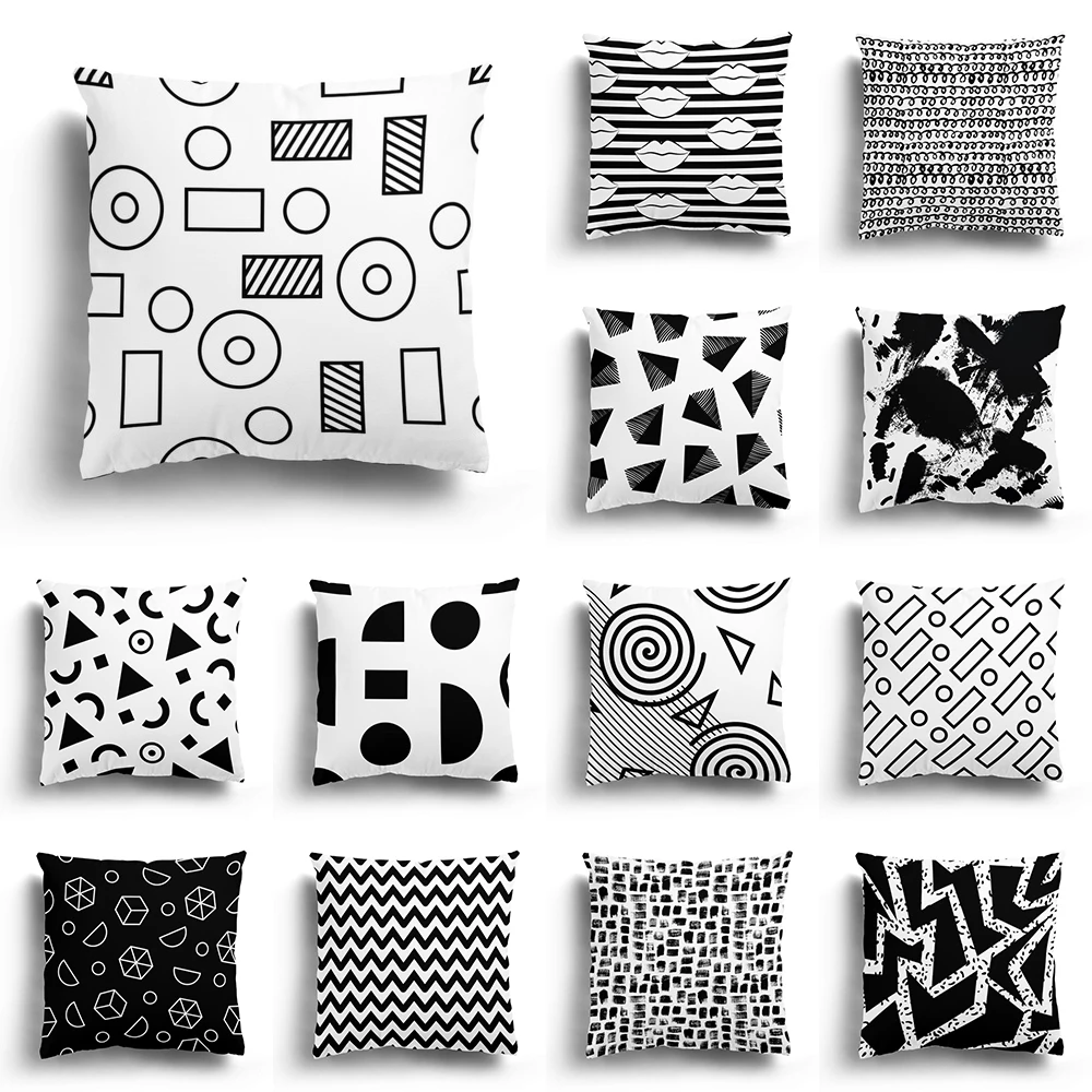 

Nordic Black and White Simple Geometric Printing Pattern Cushion Cover Home Living Room Sofa Decoration Pillow