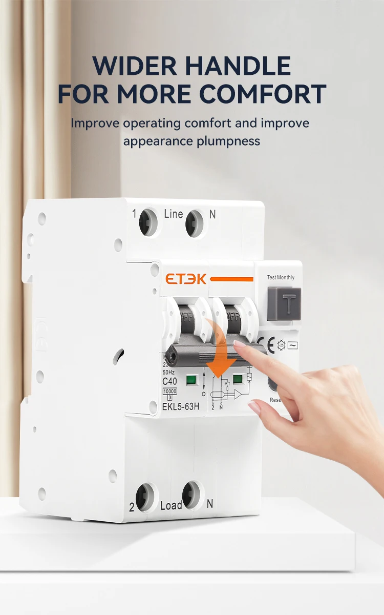 ETEK Type AC RCBO Residual Automatic Circuit Breaker 10KA 2P 4P 16A 25A 40A 63A