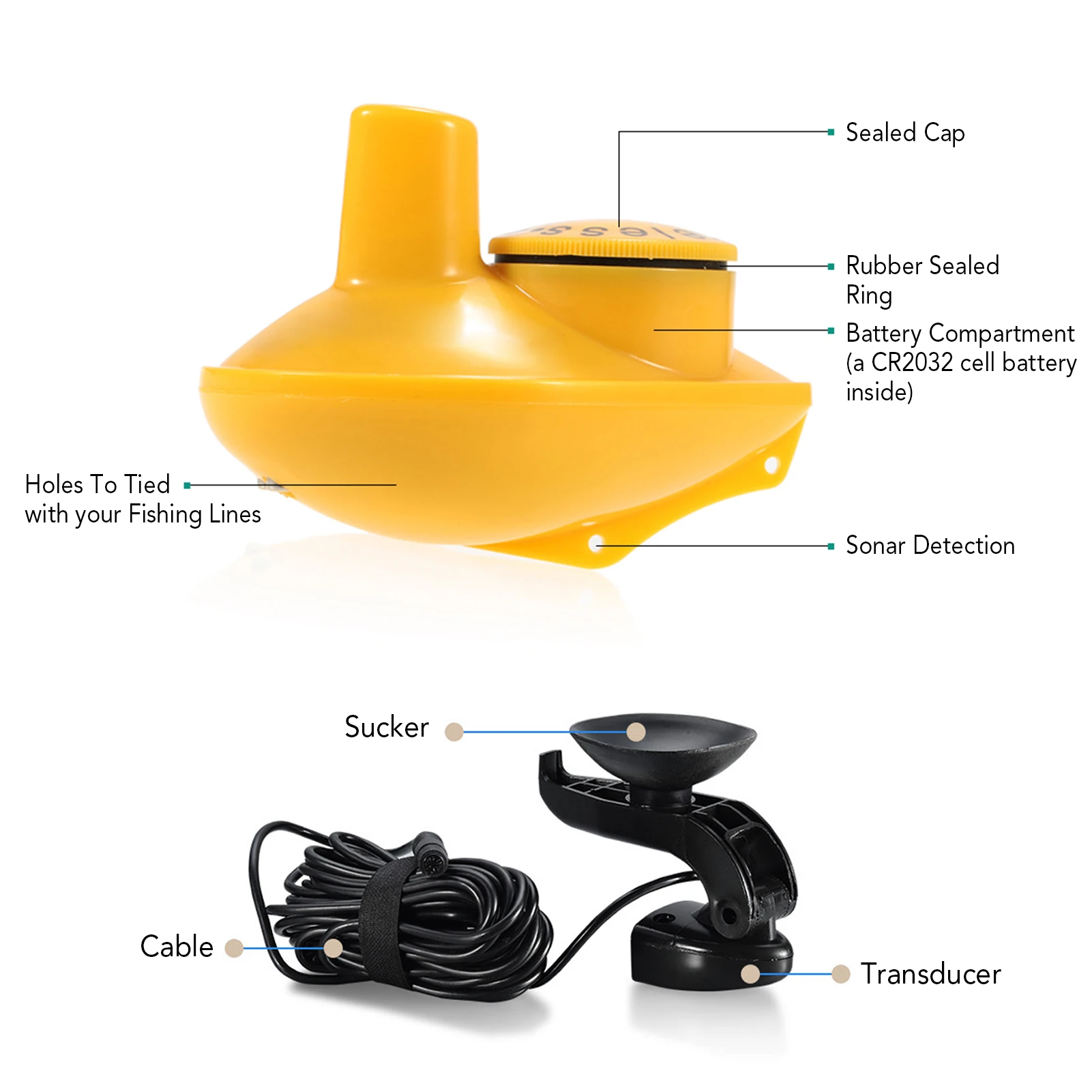 Fish Finder Fishing Accessories FF918 Wireless Sonar Sensor Depth Finder Locator with Wired Transducer for Boat Kayak Fishing