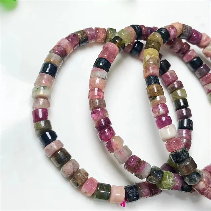 Natural Tourmaline Bucket Bracelet Fashion Healing Personalized For Men Women Gemstone Jewelry Lovers Gift 1pcs 6x4mm