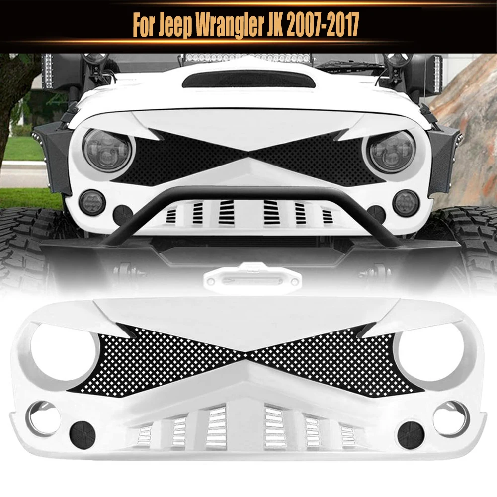 

Car Grill Racing Grills Front Bumper Mesh Modified Mask Trim Upper Grid White Knight Style Grille For Jeep Wrangler JK 2007-2017