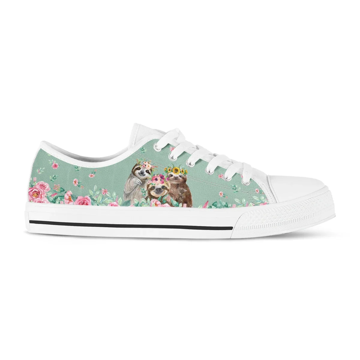 Women Canvas Shoes Pink Sloth Floral Fashion Autumn Summer Sneakers Casual Sneakers Low Top Female Students Flats