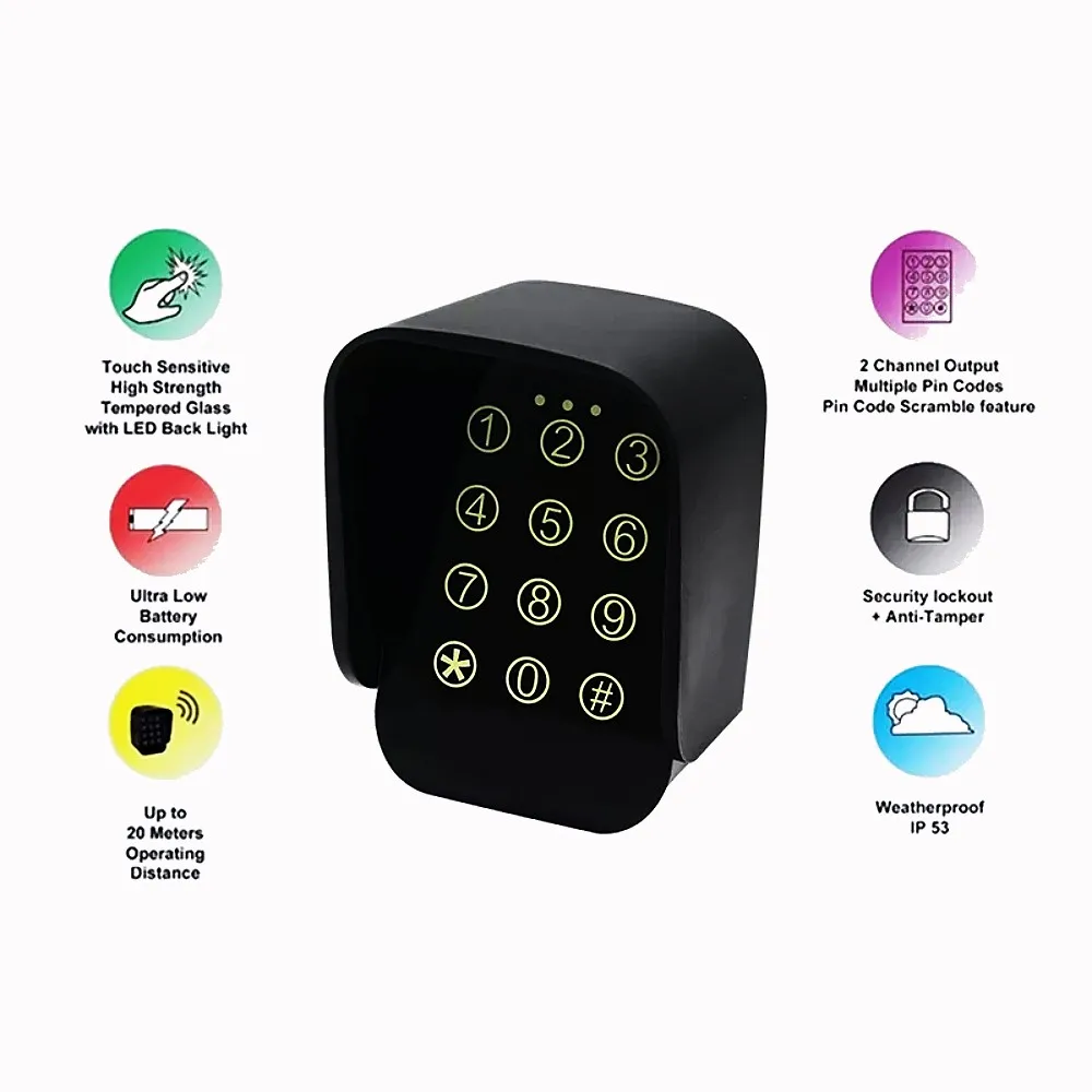 Wireless Touch Panel Keypad for Gate Openers - Two-Channel, Waterproof Design