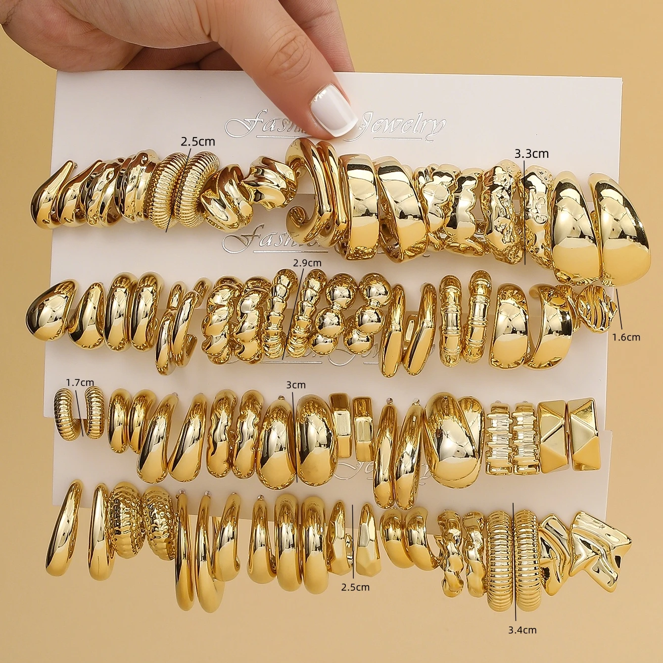 10 Pairs-40 Pairs Oversized New Style Golden-Color ABS/Resin Minimalist Fashion Earring Set, Suitable For Women's Daily Wear 6