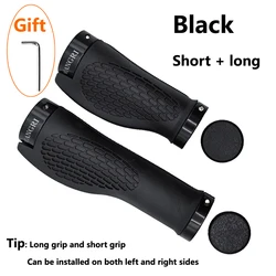Ergonomic Rubber Bicycle Handlebar Grips with Dual Ring Lock for Comfort and Stability (S - Black long short)