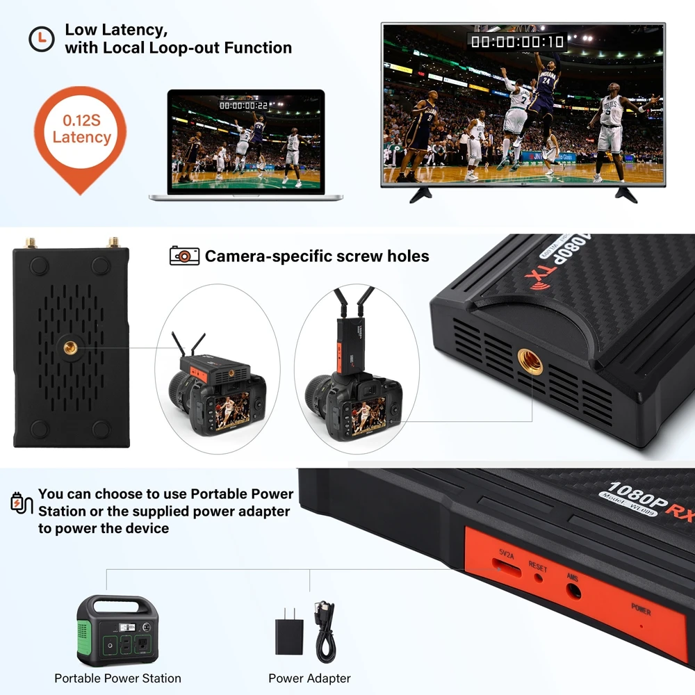 무선 익스텐더 250M 5.8Ghz 무선 HDMI 송신기 및 수신기 DSLR 카메라 노트북 PC-TV 모니터