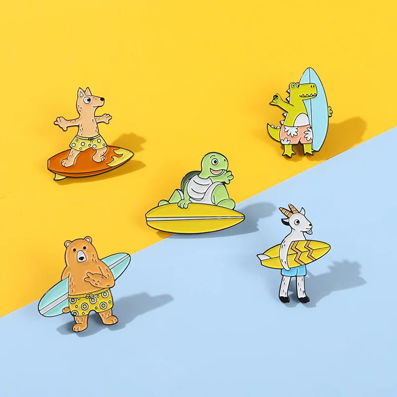 

MIX DESSurfing Animals Crocodile Goat Enamel Label Pin Shirt Badge Demin Jacket Pin Gift For Friends Pins For Backpack WHOLESALE