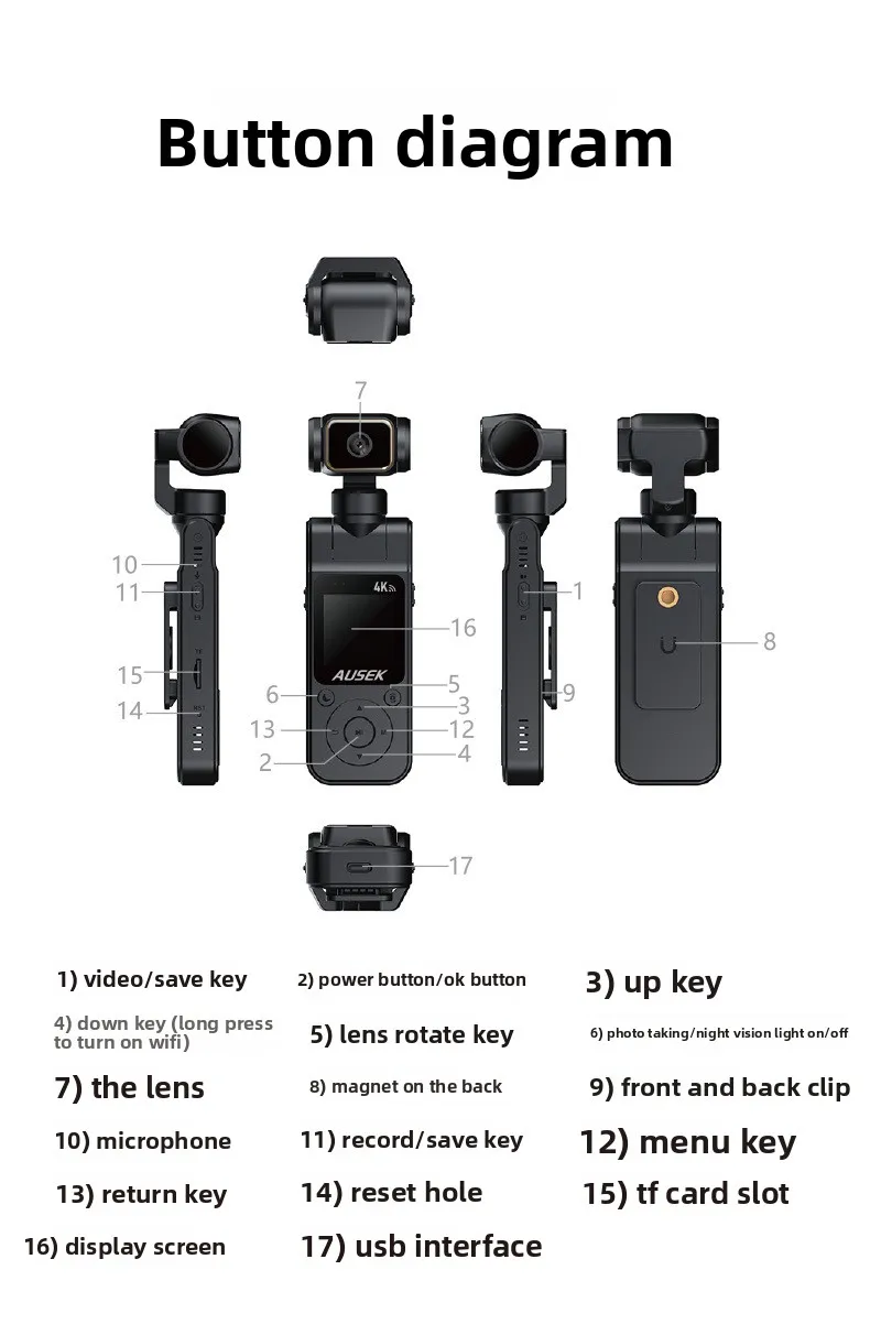 1.5인치 IPS 화면 포켓형 브이로그 카메라, WIFI 4K 핸드헬드 액션 카메라 (180도 회전 가능) ° 회전식 렌즈, 여행용 1000mAh 스포츠 캠코더