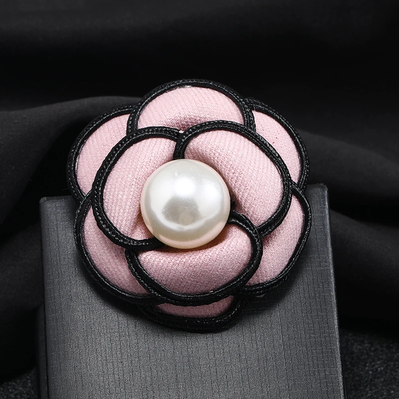 Large Pink White Fabric Camellia Flower Pins Brooches for Clothes  Accessories Decorations High End Handmade Corsage Pearl Brooch