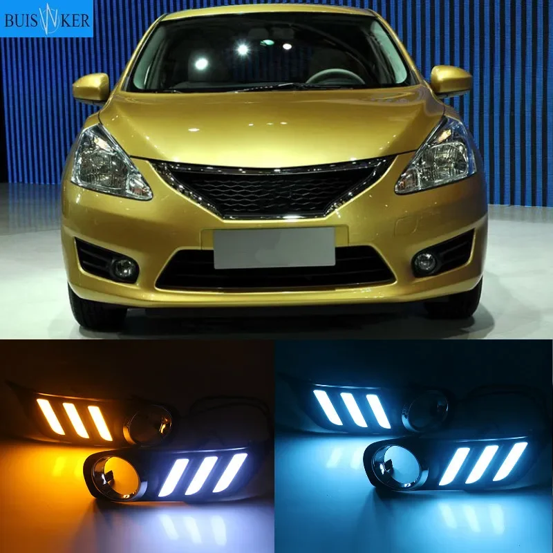 

1Pair For Nissan Tiida 2011-2015 Front LED Daytime Light Running Light DRL Flashing Day light Fog Lamp cover Frame