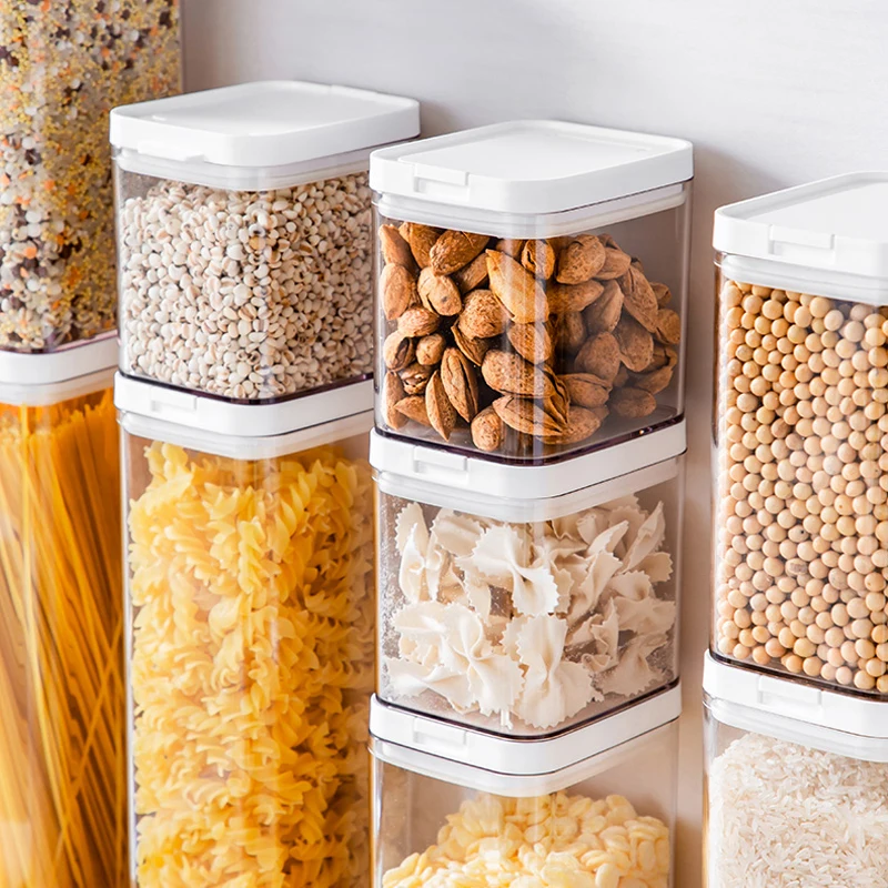 Large Capacity Kitchen Pantry Spaghetti Snacks Dry Food Container Airtight  Leakproof Cereal Storage Box for Grain Flour Pasta