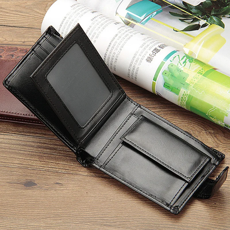 Men Wallets Patchwork Leather Short Male Purse With Coin Pocket Card Holder Brand Trifold Wallet Men Clutch Money Bag 2
