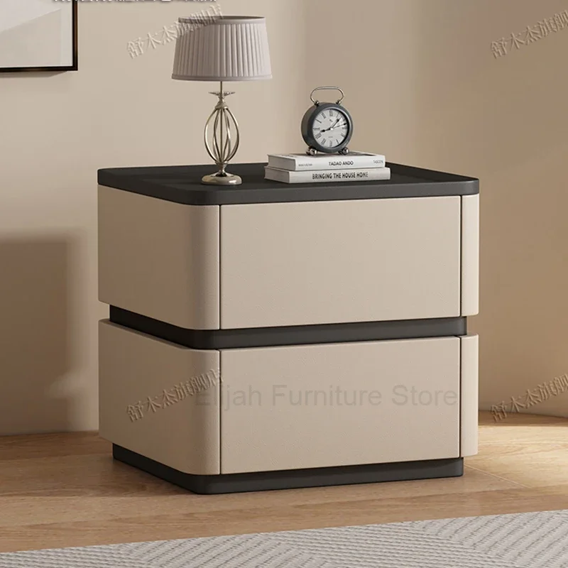 

Italian Simple Modern Solid Wood Nightstand Luxury PU Leather Creative Bedroom Narrow Bedside Table Muebles Home Furniture WKNS