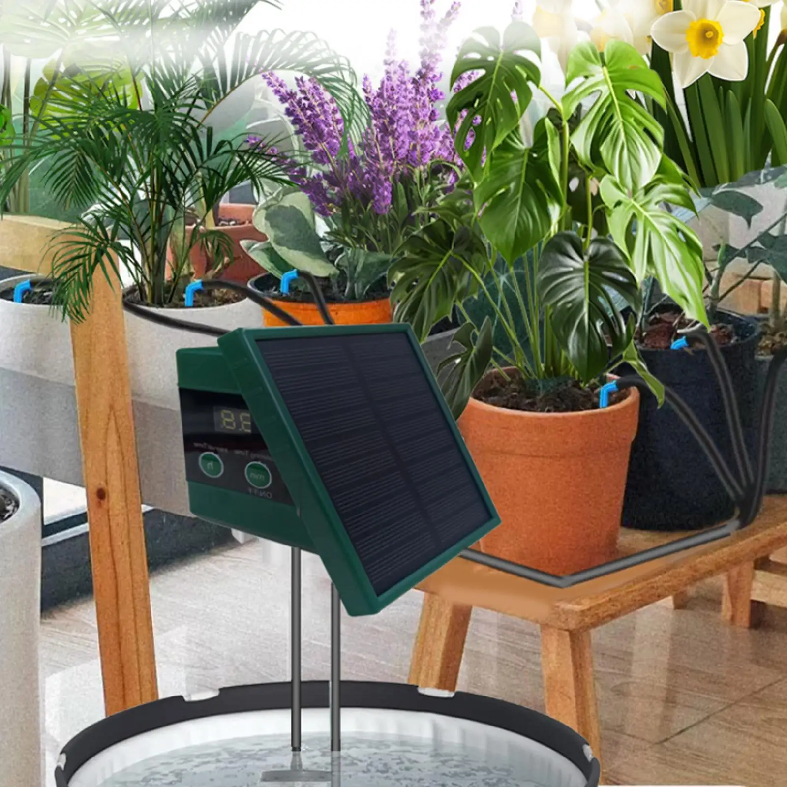 Automatic Solar Powered Drip Irrigation Kit with Timer Hose for Greenhouse Flower Pot Indoor Outdoor Watering