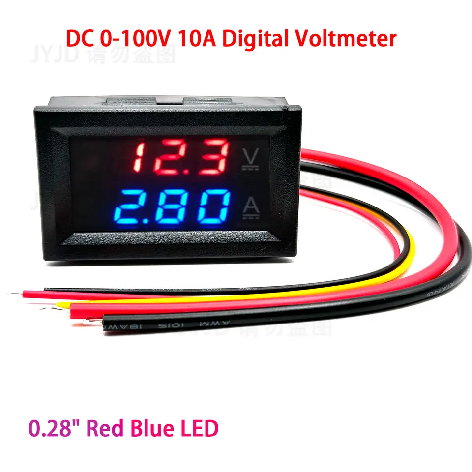 DC 0-100V 10A Digital Voltmeter Ammeter Dual Display Voltage Detector Current Meter Panel Amp Volt Gauge 0.28" Red Blue LED image 1