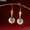 925 Sterling Silver Ear Needle Chinese Wind Hoop Earrings Pendant Jade Enamel Ancient Method Gold Earrings for Women Jewelry 4