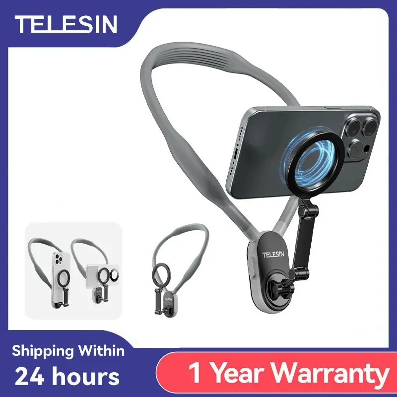 

TELESIN Magnetic Neck Silicone Mount Quick Release Hold for IPhone 15 14 13 12 11 10 SAMSUNG HUAWEI XIAOMI Phone Accessories
